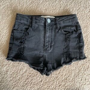 Black Distressed High Waisted Shorts